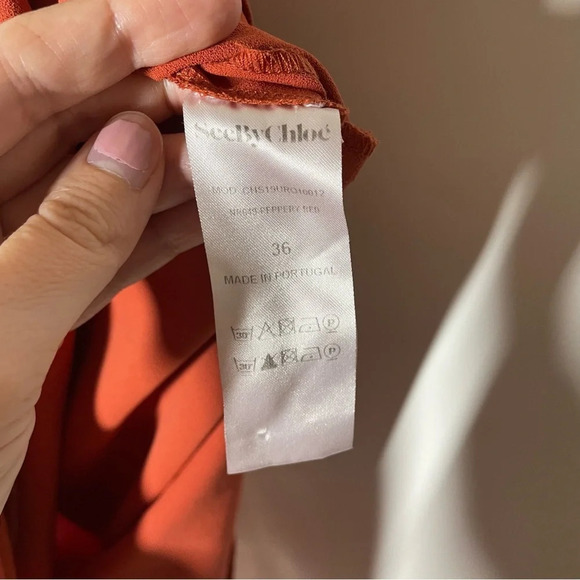 See By Chloé Peppery Red Keyhole Sleeve Dress Size US 4 French 36 - Picture 10 of 14